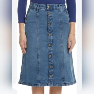 Esteez Women's Knee Length A Line Stretch Denim Jean Skirt Pockets Sz 16